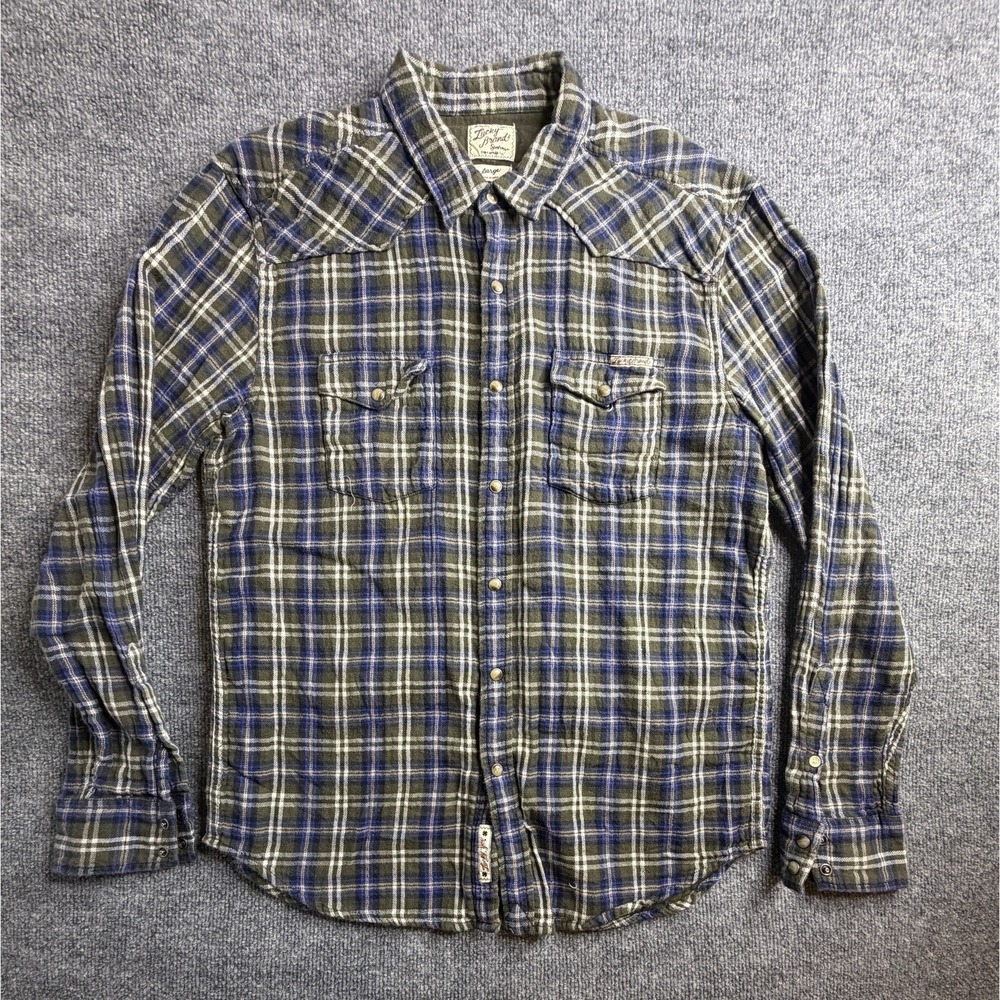 Lucky‎ Brand Shirt Mens Green Blue Plaid Western Rodeo Flannel Long Sleeve Large